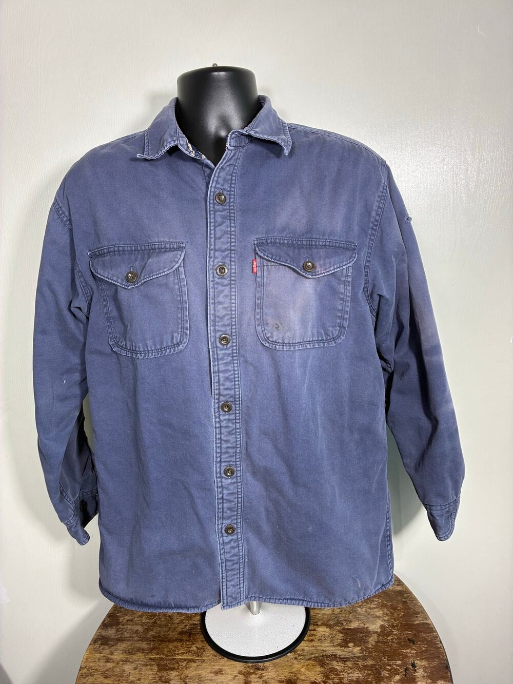 Levi’s Sherpa Lined Blue Work Shirt Jacket Distressed